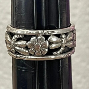 SARDA Sterling silver 925 dragonfly & frangipani band ring size 10 artisan Bali